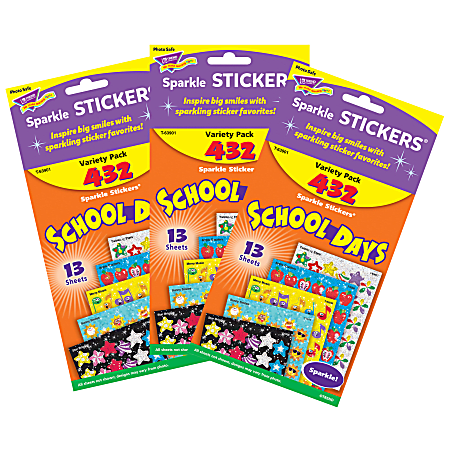 Trend Sparkle Stickers, School Days Variety, 432 Stickers Per Pack, Set Of 3 Packs