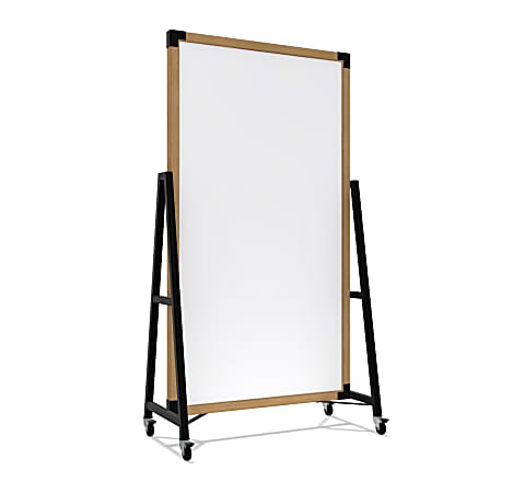 Ghent Prest Magnetic Dry-Erase Whiteboard, Porcelain, 40-1/2” x 73-3/4”, White, Natural Wood Frame