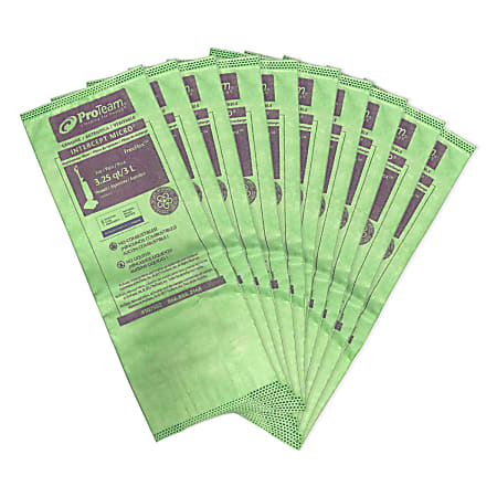 ProTeam FreeFlex 4-Layer Intercept Micro Filter Bags, 3.25-Quart, Green, Pack Of 10 Bags