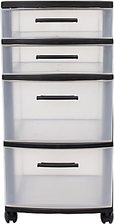 Inval Rolling Storage Cart, 4 Drawers, 25-1/2" x 12-1/2", Black