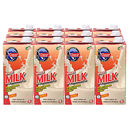 Gossner Foods Whole Shelf Stable Milk, 32 Oz, Pack Of 12 Cartons