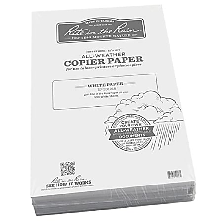 Rite in the Rain® All-Weather Multi-Use Printer & Copy Paper, White, Bond, Tabloid Extra (18" x 12"), 500 Sheets Per Ream, 20 Lb, 84 Brightness