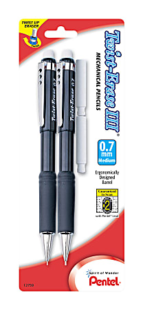 Pentel Twist Erase III Mechanical Pencils 0.7mm Assorted Barrel Colors Pack  Of 2 Pencils - Office Depot