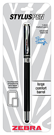 Zebra® Ballpoint Pen With Stylus, Medium Point, 1.0 mm, Black Barrel, Black Ink