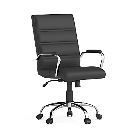 Flash Furniture Leathersoft Mid-Back Office Chair With Chrome Base And Arms, Black/Gray