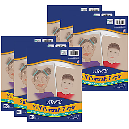 UCreate Self Portrait Paper, 9" x 12", 100% Recycled, Light Almond, 100 Sheets Per Pack, Set Of 6 Packs