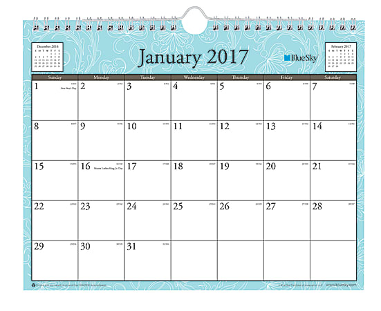 Blue Sky™ Monthly Wall Calendar, 11" x 8", 50% Recycled, Knightsbridge, January–December 2017