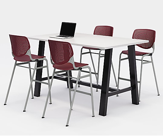 KFI Studios Midtown Bistro Table With 4 Stacking Chairs, 41"H x 36"W x 72"D, Designer White/Burgundy