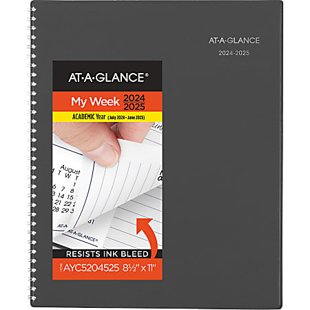 2024-2025 AT-A-GLANCE® DayMinder® Academic Weekly/Monthly Planner, 8-1/2” x 11”, Charcoal, July To June, AYC52045