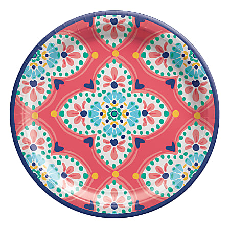 Amscan Summer Boho Vibes Round Paper Plates, 7", Multicolor, Pack Of 32 Plates