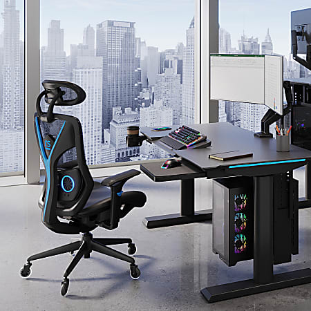RS Gaming Eonix Ergonomic MeshVegan Leather High Back Active Chair Footstool BlackBlue ODP Business Solutions