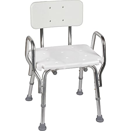 DMI® Heavy-Duty Bath And Shower Chair With Arm, Removable Backrest, 28"H x 19"W x 13"D, White