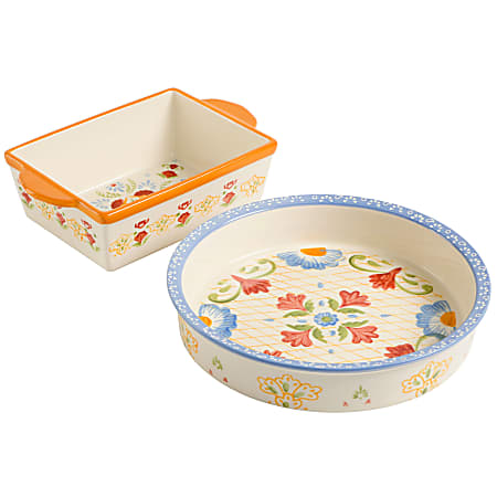 Gibson Laurie Gates Tierra Hand-Painted 2-Piece Pie Dish And Bakeware Set, Multicolor