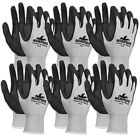 Memphis Shell Lined Protective Gloves - Small Size - Nylon, Foam Palm, Nitrile Palm - Gray, Black, White - Knit Wrist, Knitted Cuff, Comfortable -