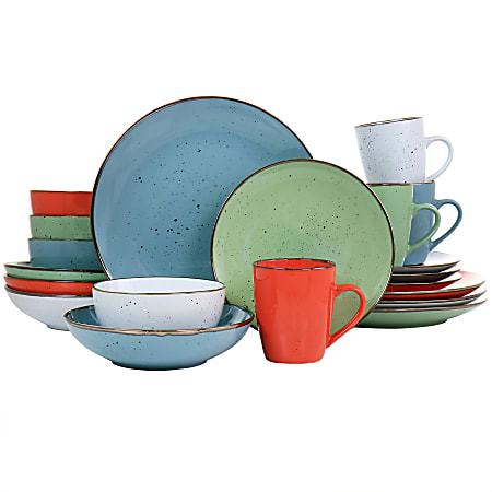 Elama Evelyn 20-Piece Round Stoneware Dinnerware Set, Assorted Colors
