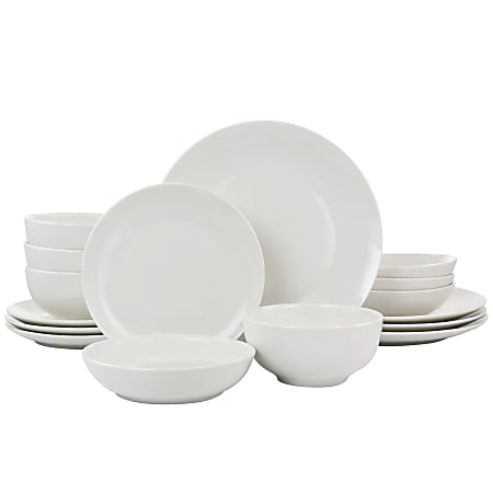 Elama Camellia 16-Piece Porcelain Double-Bowl Dinnerware Set,