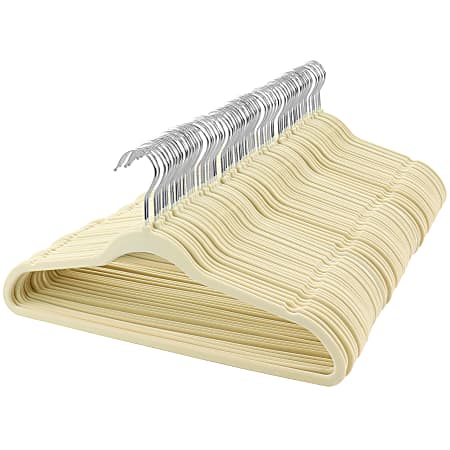 Elama Home Heavy Duty Velvet Non Slip Slim Hangers Cream Set Of 100 Hangers  - Office Depot