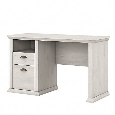 Bush Furniture Yorktown 50"W Home Office Desk With Storage, Linen White Oak, Standard Delivery