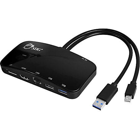 SIIG Mini-DP Video Dock with USB 3.0 LAN Hub - Black - for Notebook/Tablet PC/Desktop PC - USB 3.0 - 3 x USB Ports - 3 x USB 3.0 - Network (RJ-45) - HDMI - DisplayPort - Mini DisplayPort - Wired