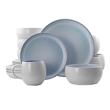 Elama Mocha 16-Piece Stoneware Dinnerware Set, Blue
