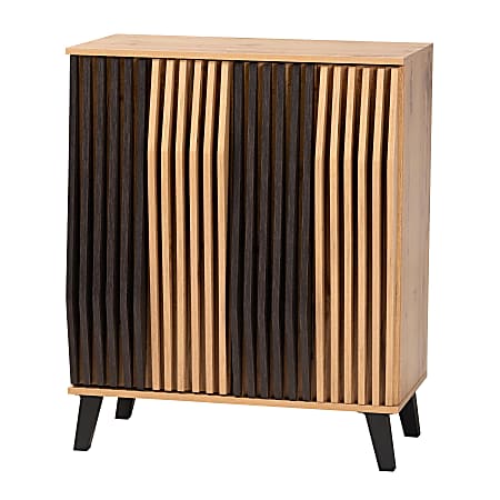 Baxton Studio Bergen 31"W Mid-Century Modern Transitional 2-Tone 2-Door Storage Cabinet, Espresso/Oak Brown
