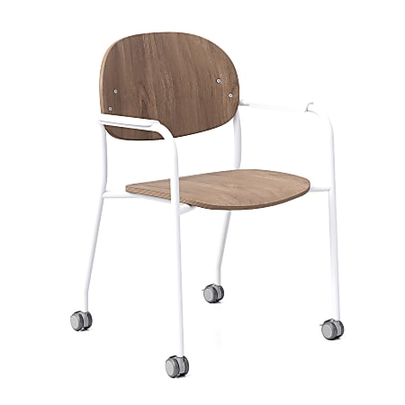 KFI Studios Tioga Guest Chair With Arms And Casters, Beech/White