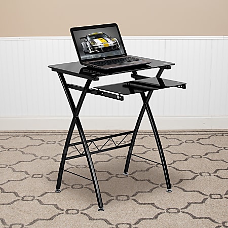 Flash Furniture 24 W Glass Computer Desk With Pull Out Keyboard