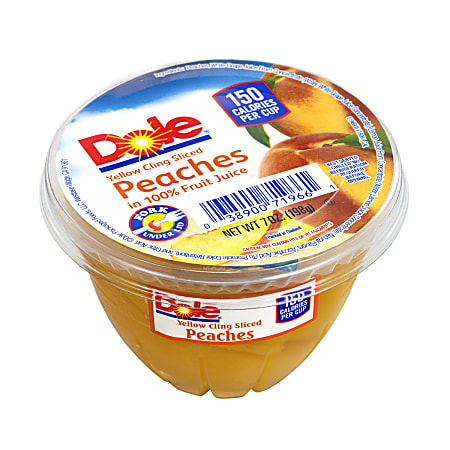 Dole Sliced Peaches In 100% Fruit Juice Cups, 7 Oz, Pack Of 12 Cups