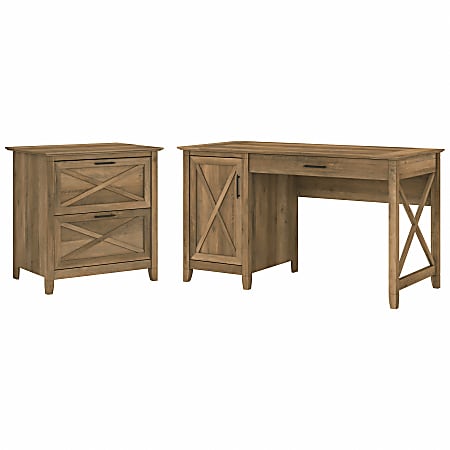 Bush Furniture Key West 54"W Computer Desk With Storage And 2-Drawer Lateral File Cabinet, Reclaimed Pine, Standard Delivery
