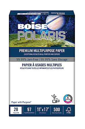 Boise POLARIS® Premium Multipurpose Paper, Ledger Paper Size Size, 97 Brightness, 28 Lb, FSC® Certified, White, Ream Of 500 Sheets