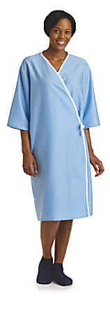 Medline Front-Opening Exam Gowns, 70", Blue, Pack Of 12