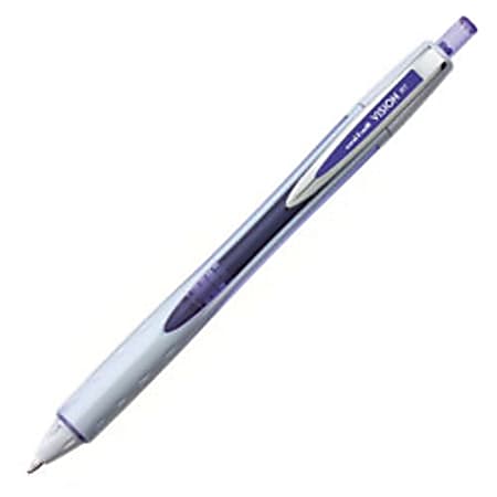 uni-ball® Vision™ Liquid Ink Retractable Rollerball Pens, Bold Point, 0.8 mm, Silver Barrels, Purple Ink, Pack Of 12
