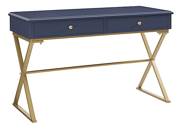 Linon Amy 47-1/4"W Home Office Campaign Computer Desk, Blue/Gold