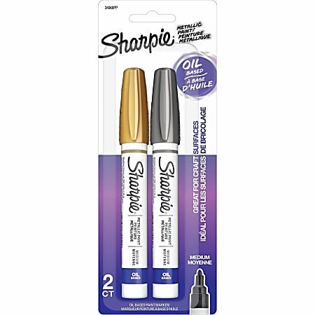 Sharpie Oil-Based Paint Marker - Medium Marker Point - Metallic Gold, Metallic Silver Ink - Oil Based - 2 / Pack