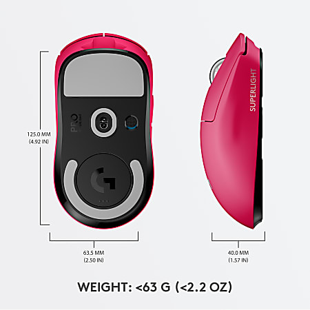 Logitech G Pro X Superlight Wireless Gaming Mouse Optical CableWireless  Rechargeable Pink USB 25600 dpi 5 Buttons - Office Depot