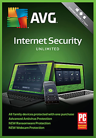 AVG Technologies Avast AVG Internet Security 2019 Unlimited, For PC/Mac , Product Key