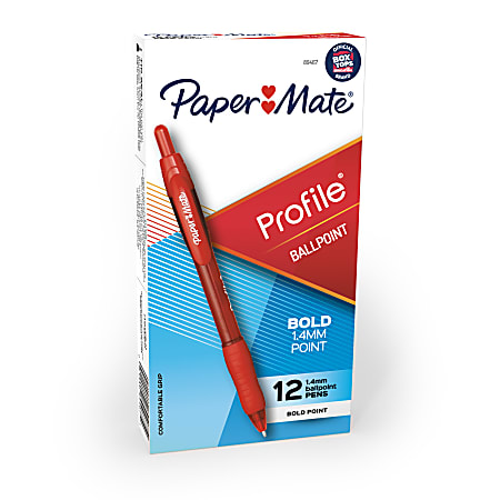 Paper Mate® Profile™ Retractable Ballpoint Pens, Bold Point, 1.4 mm, Translucent Barrel, Red Ink, Pack Of 12