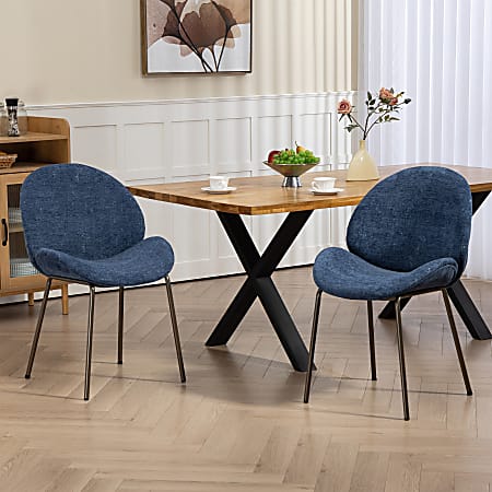Glamour Home Benedetta Upholstered Fabric Dining Accent Chairs, Blue/Black, Set Of 2 Chairs