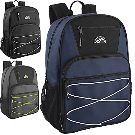 Mountain Edge Multi-Pocket Bungee Cord Sport Backpacks, Black/Blue/Gray, Total Qty 24