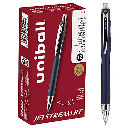 uni-ball® Jetstream™ RT Retractable Ballpoint Pens, Fine Point, 0.7 mm, Blue Barrel, Black Ink, Pack Of 12