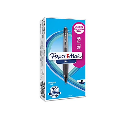 Paper Mate® Retractable Gel Pens, Fine Point, 0.5 mm, Black Barrel, Black Ink, Pack Of 12