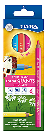 LYRA Giant Colored Pencils, 6.25 mm, Assorted Neon Colors, Pack Of 6 Colored Pencils
