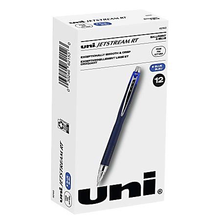 uni-ball® Jetstream™ RT Retractable Ballpoint Pens, Fine Point, 0.7 mm, Blue Barrel, Blue Ink, Pack Of 12