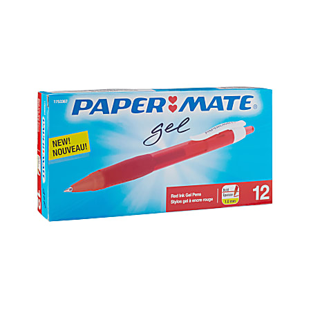 Paper Mate® Retractable Gel Pens, Bold Point, 1.0 mm, Red Barrel, Red Ink, Pack Of 12