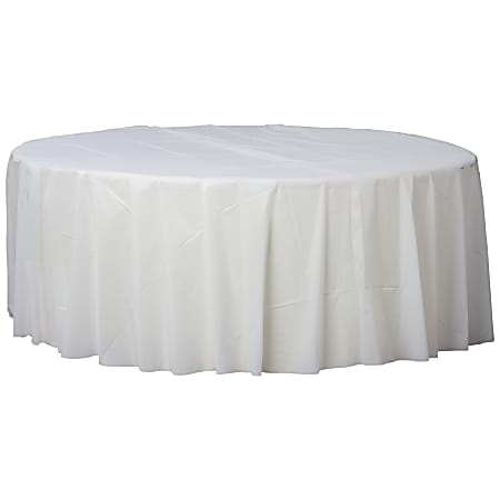 Amscan 77017 Solid Round Plastic Table Covers, 84", Frosty White, Pack Of 6 Covers