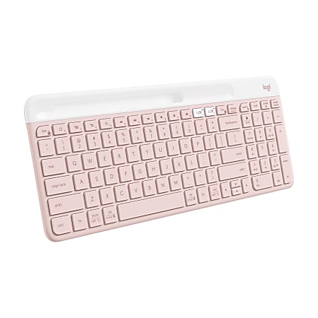 Logitech K585 Slim Multi-Device Wireless Keyboard - Wireless Connectivity - Bluetooth/RF - 2.40 GHz - ChromeOS - Notebook, Smartphone - PC, Mac - AAA Battery Size Supported - Rose