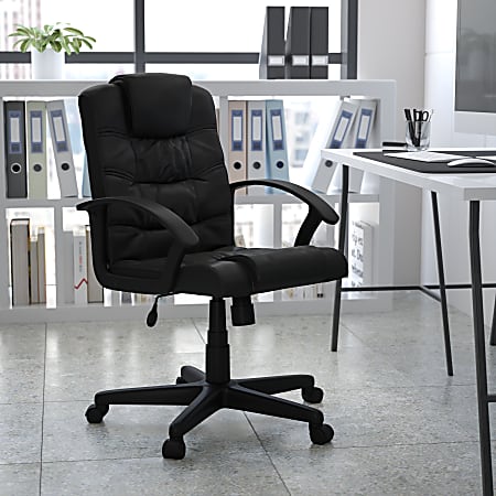 Flash Furniture LeatherSoft™ Faux Leather Mid-Back Swivel Task Chair With 21 1/2" Back Cushion, Black
