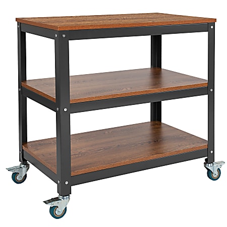 Flash Furniture Rolling Storage Cart, 29 3/4”H x 30”W x 18”D, Brown Oak