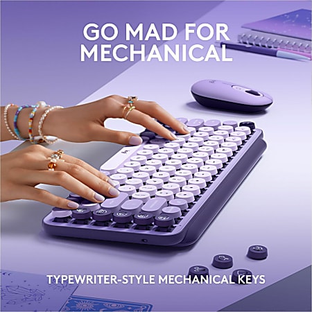 Logitech POP Keys Mechanical Wireless Keyboard with Customizable Emoji Keys, Compact Design, Bluetooth, Cosmos - 920011233