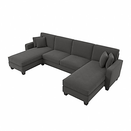 Bush® Furniture Stockton 131"W Sectional Couch With Double Chaise Lounge, Charcoal Gray Herringbone, Standard Delivery